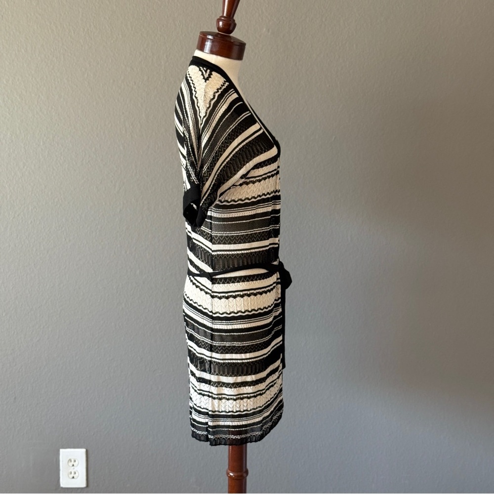 Gerald Darel Black & White Striped Long Cardigan Cozy Sz 2 - Picture 2 of 5